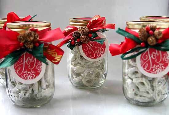 White Chocolate Pretzels in a Decorated Mason Jar