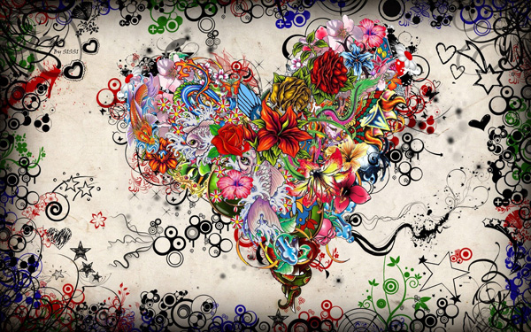 Colorful Heart of Flowers Illustration & Wallpaper