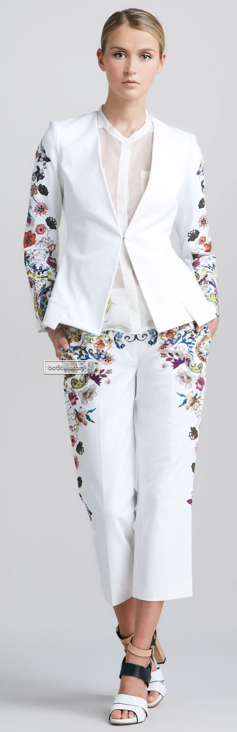 Etro Floral-Sleeve Jacket, Oversized Silk Organza Blouse & Cropped Pants