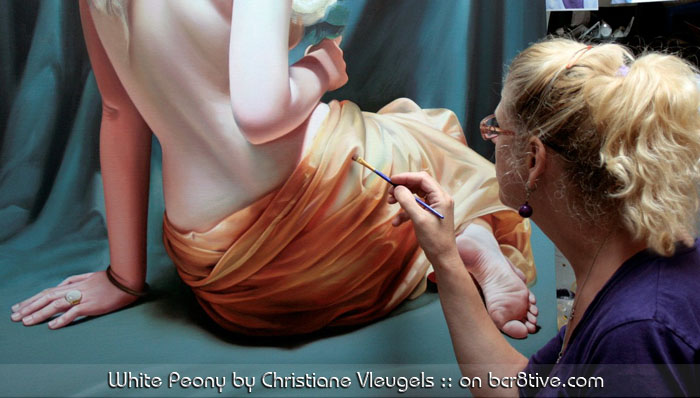 Christiane Vleugels works on the paintings of her youngest daughter, White Peony