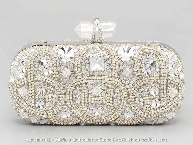 Marchesa Lily Medium Embroidered Stone Box Clutch