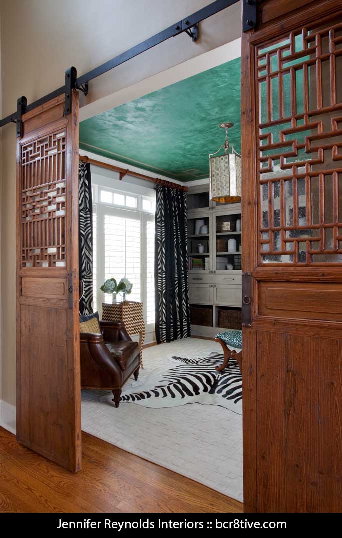 Jennifer Reynolds Interiors - Customized barn Door Entry & Custom Painted Ceiling