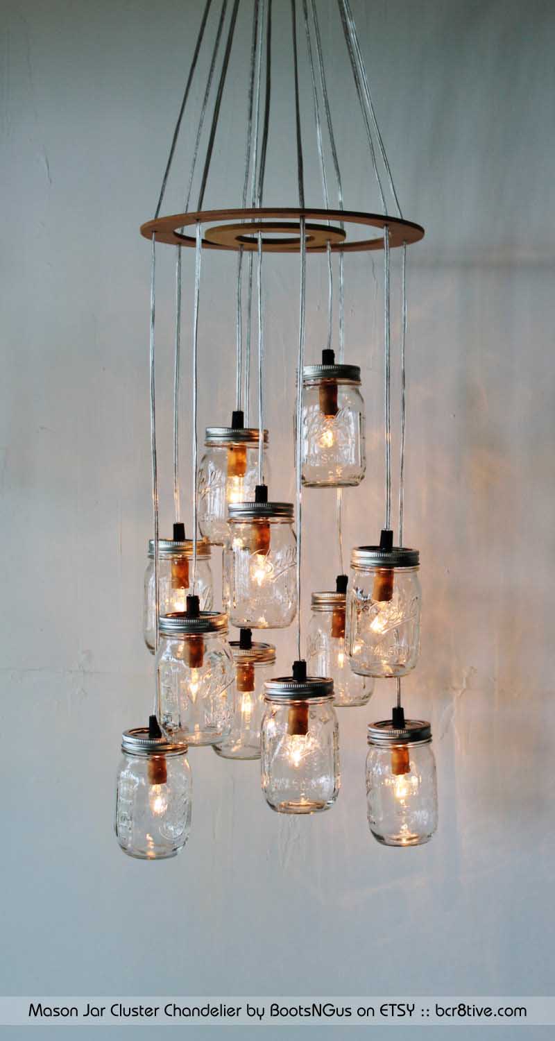 Mason Jar Cluster Chandelier by BootsNGus