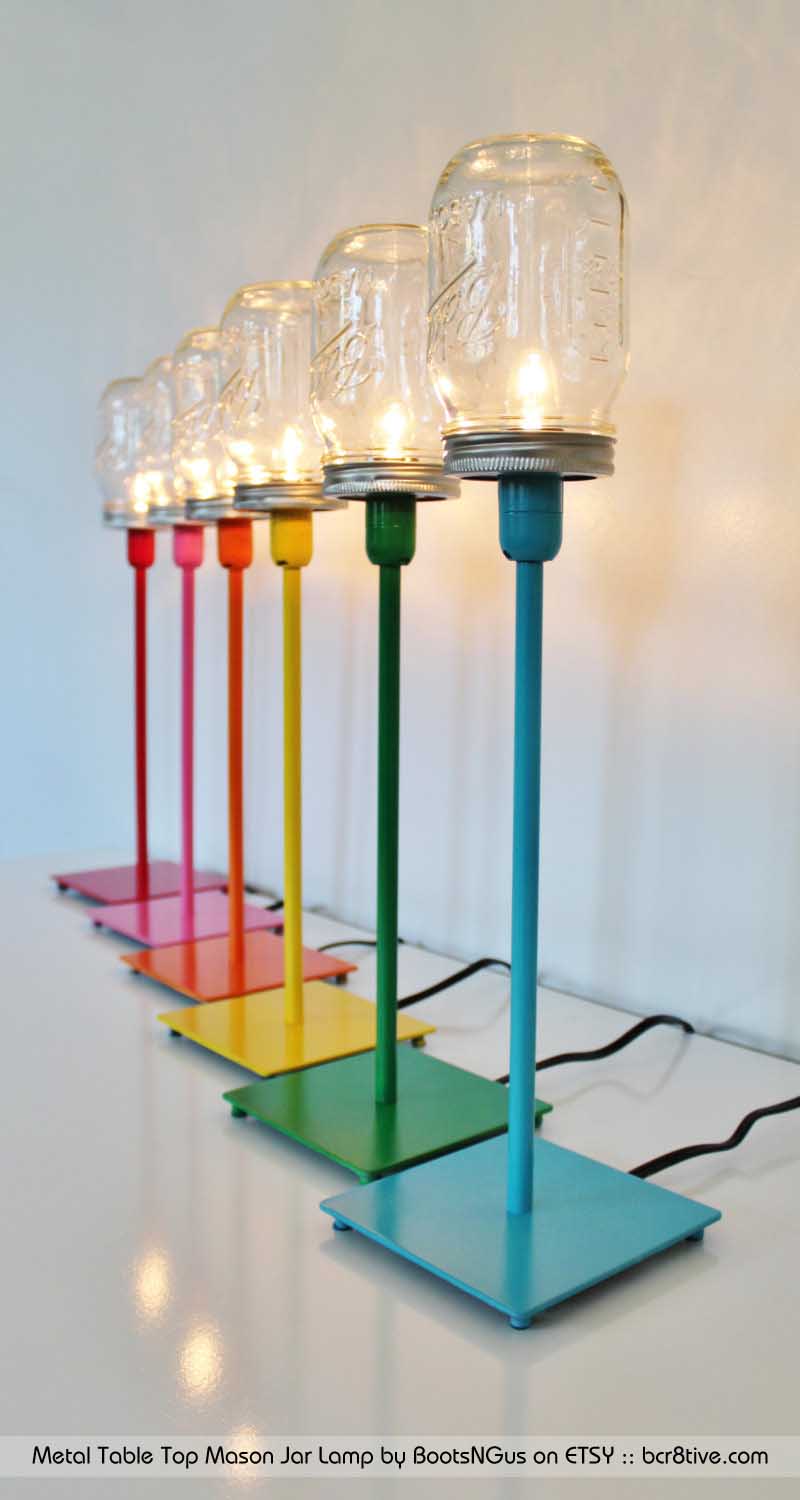 Metal Table Top Mason Jar Lamp by BootsNGus