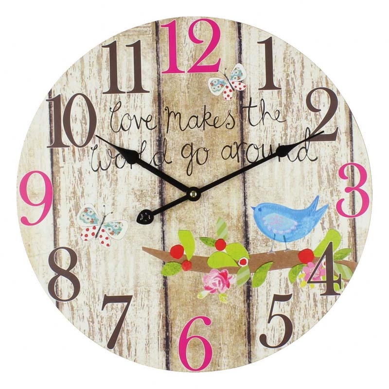 Large Colourful Round Wooden Effect Wall Clock - 40cm