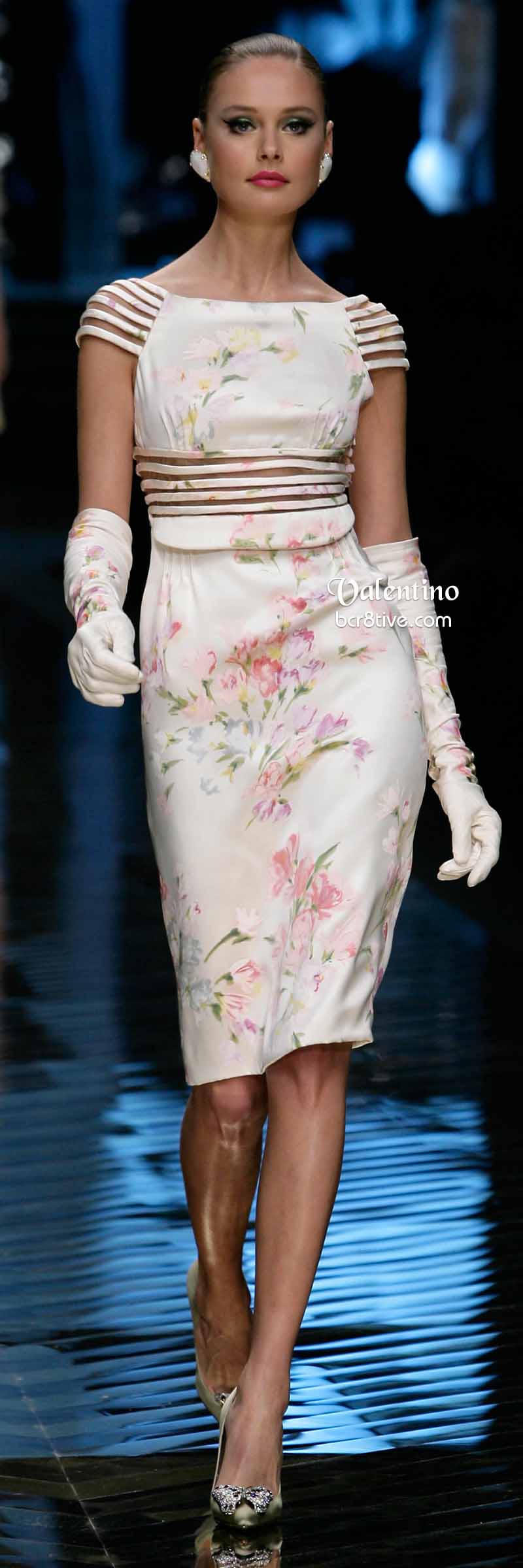 Valentino Super Pretty Floral Cocktail Dress and Long Gloves