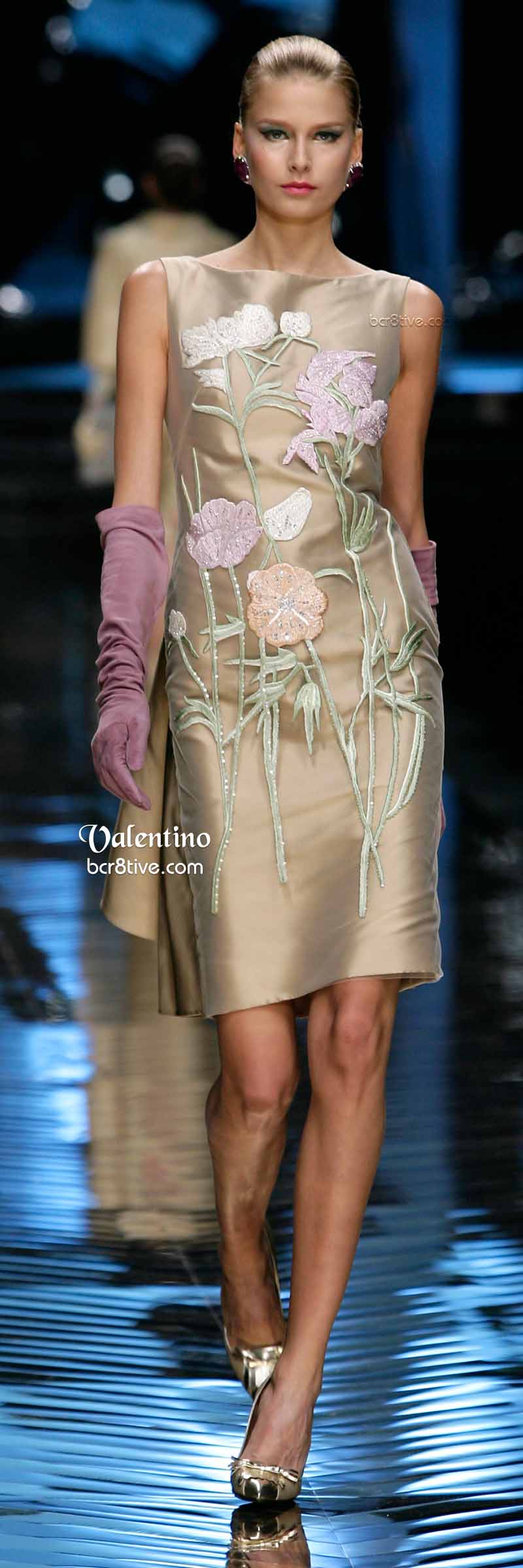 Valentino Neutral Embroidered Formal Wear & Long Violet Gloves