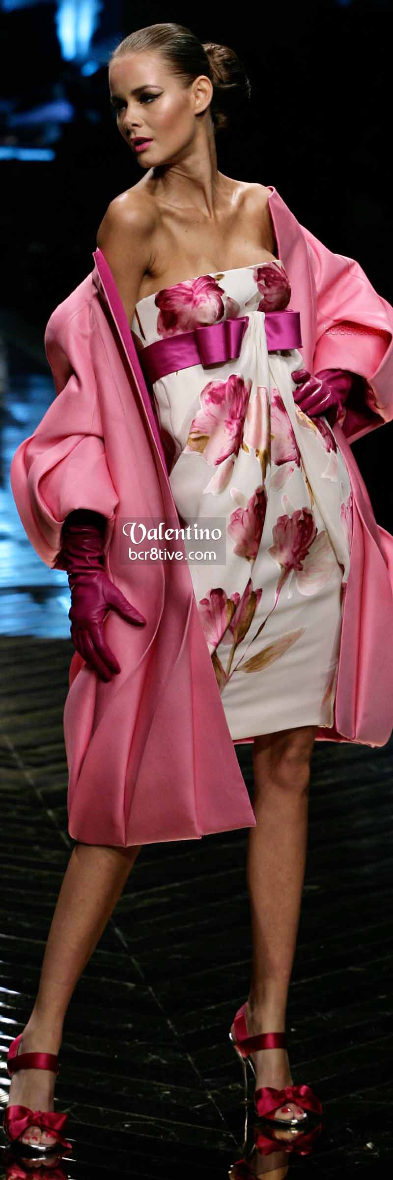Floral Valentino with Pink Overcoat and Gloves