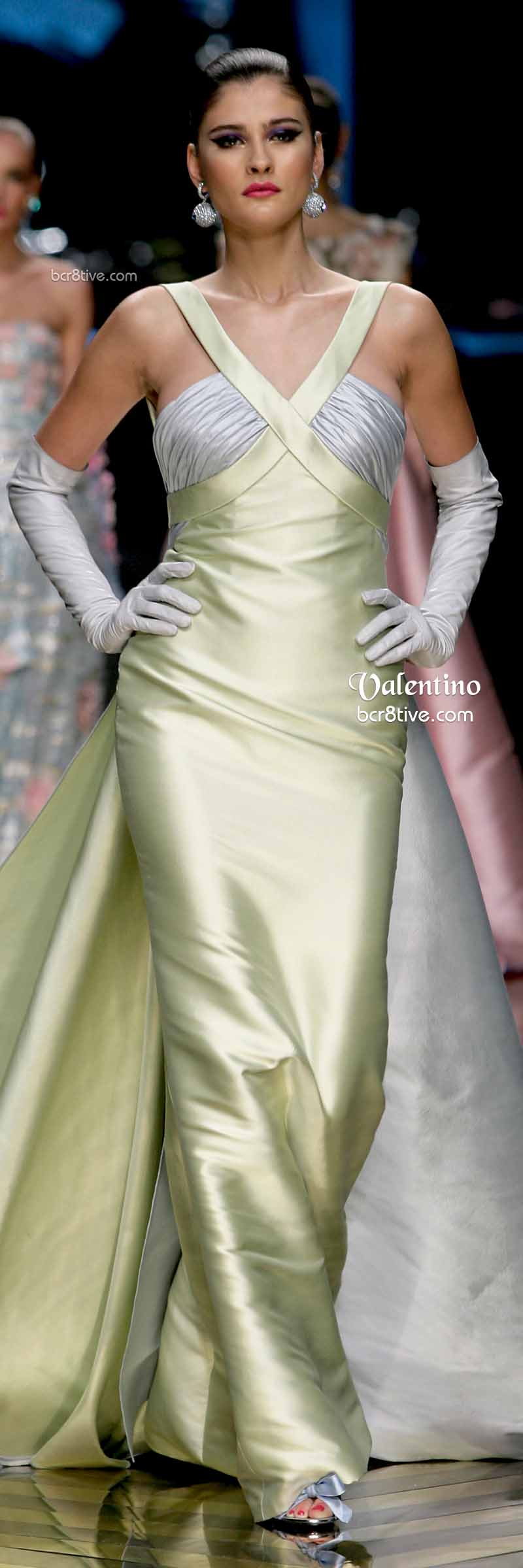 Valentino Celery Criss Cross Styled Evening Gown