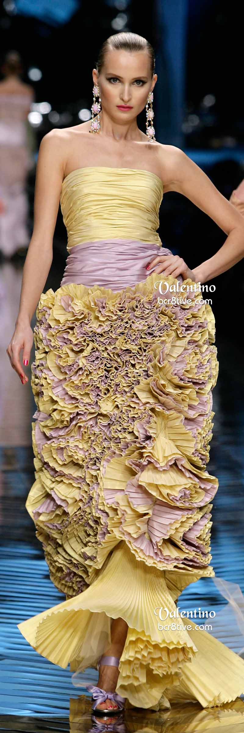 Farewell Valentino Yellow and Lavender Ruffled Gown