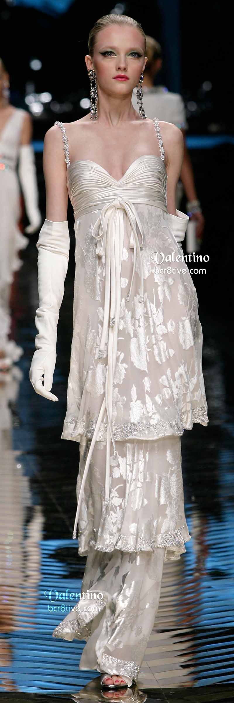 Valentino White Multi-Tiered Evening Gown