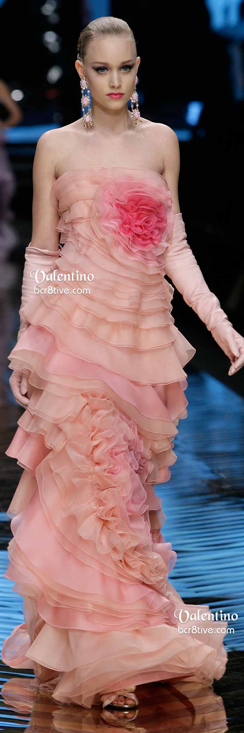 Valentino Flower Petal Ruffled Rosette Gown
