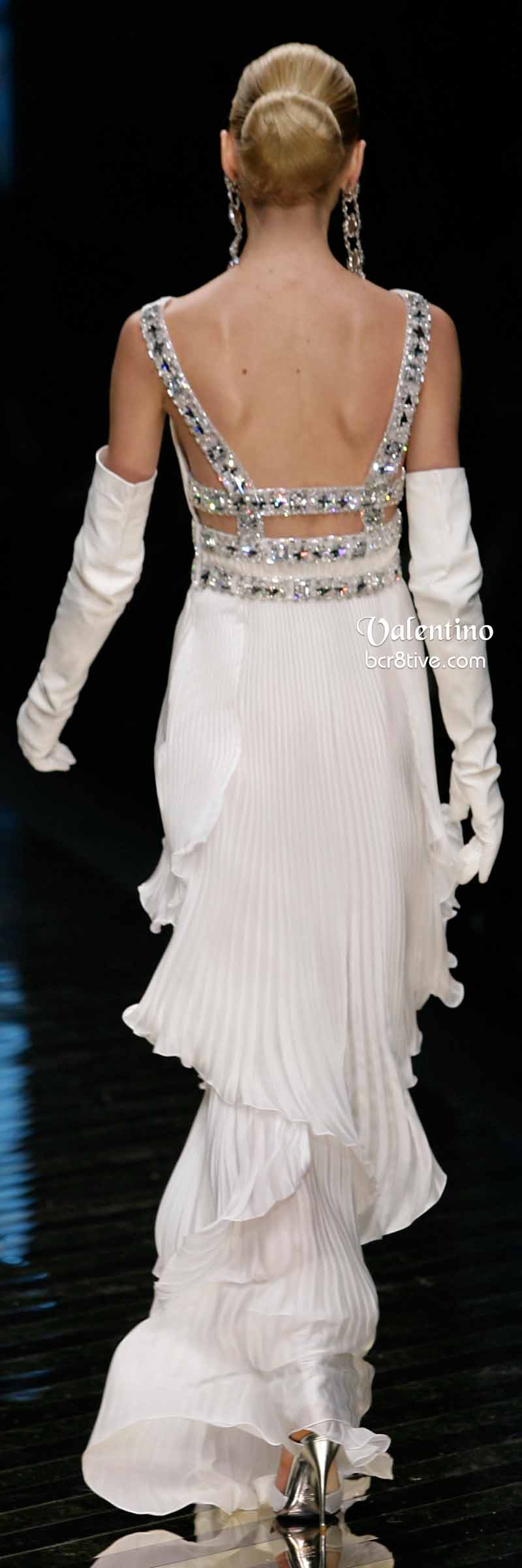 Back of Valentino Bedazzled White Pleated Gown