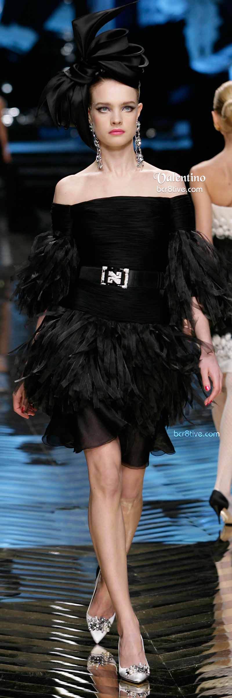 Valentino Black Ruffled Cocktail Dress and Hat