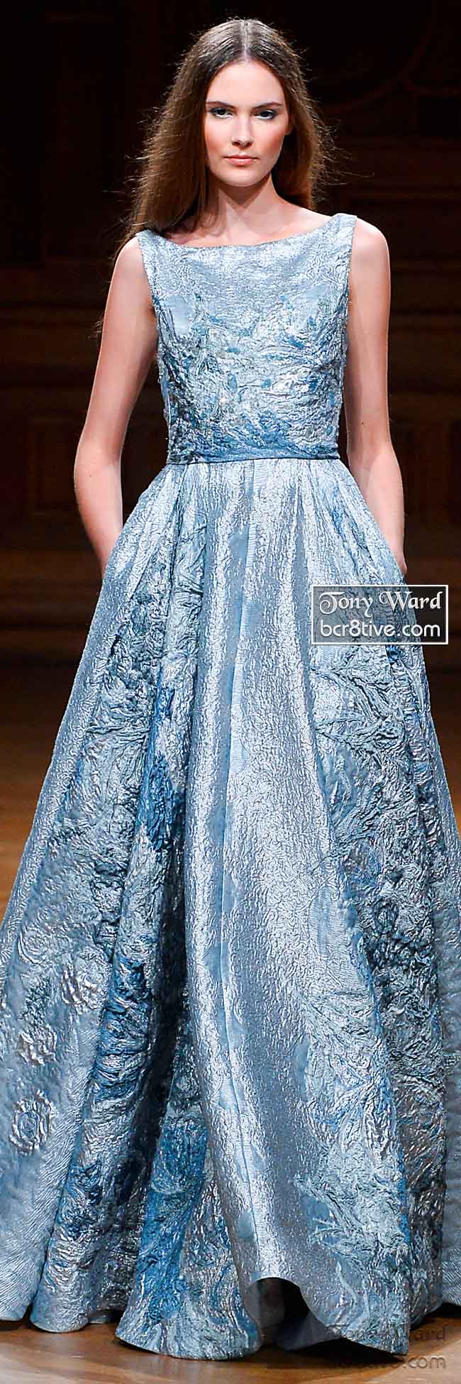 Metallic Embroidered Sky Blue Evening Gown