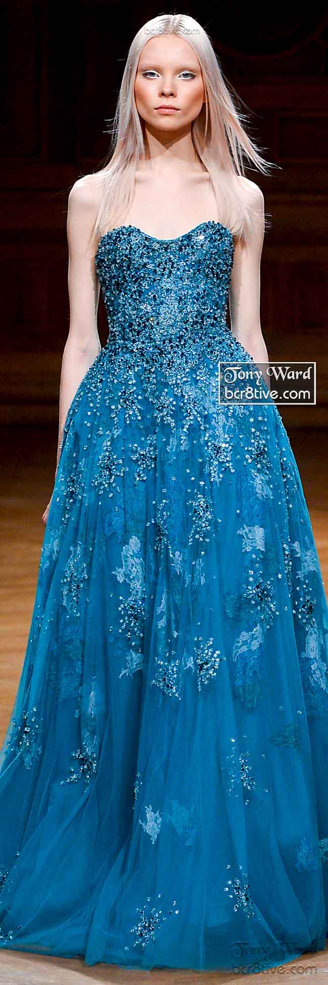 Sea Blue Strapless and Beaded Gown