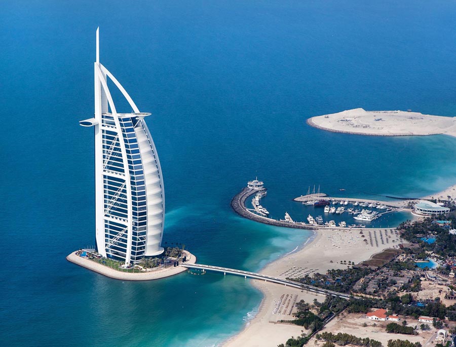 Aerial Image of the Burj Al Arab Jumeirah in Dubai