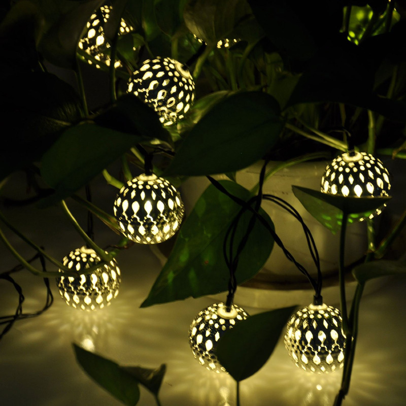 Set of 10 Moroccan Solar String Lanterns LED Fairy Lights Garden Balls