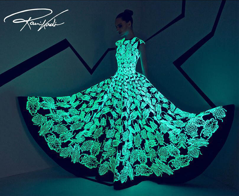 Rami Kadi Fishnet Lace Gown with Fireflies