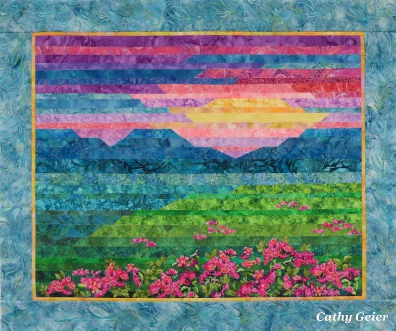 Cathy Geier - Pink Azaleas Strip Applique Landscape