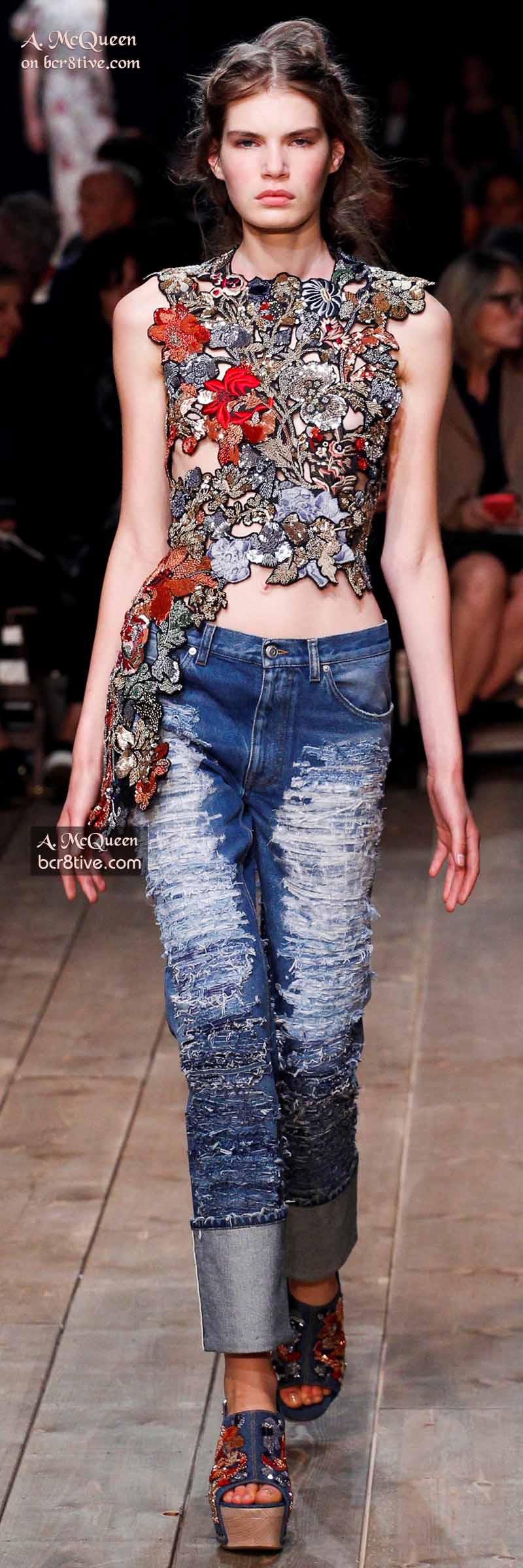Embroidered Top and Waxed Effect Denim Pants - The Best of Alexander McQueen 2016