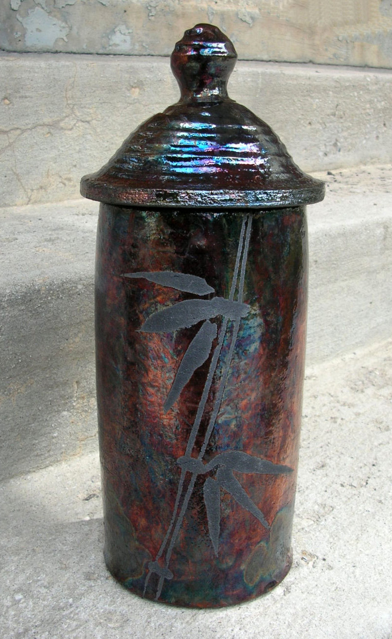 Raku Jar with Lid by Dennis Bean-Larson