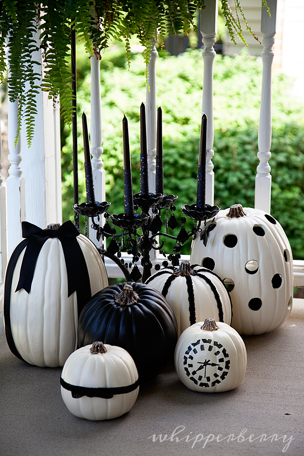 Decorated White Pumpkins for Halloween