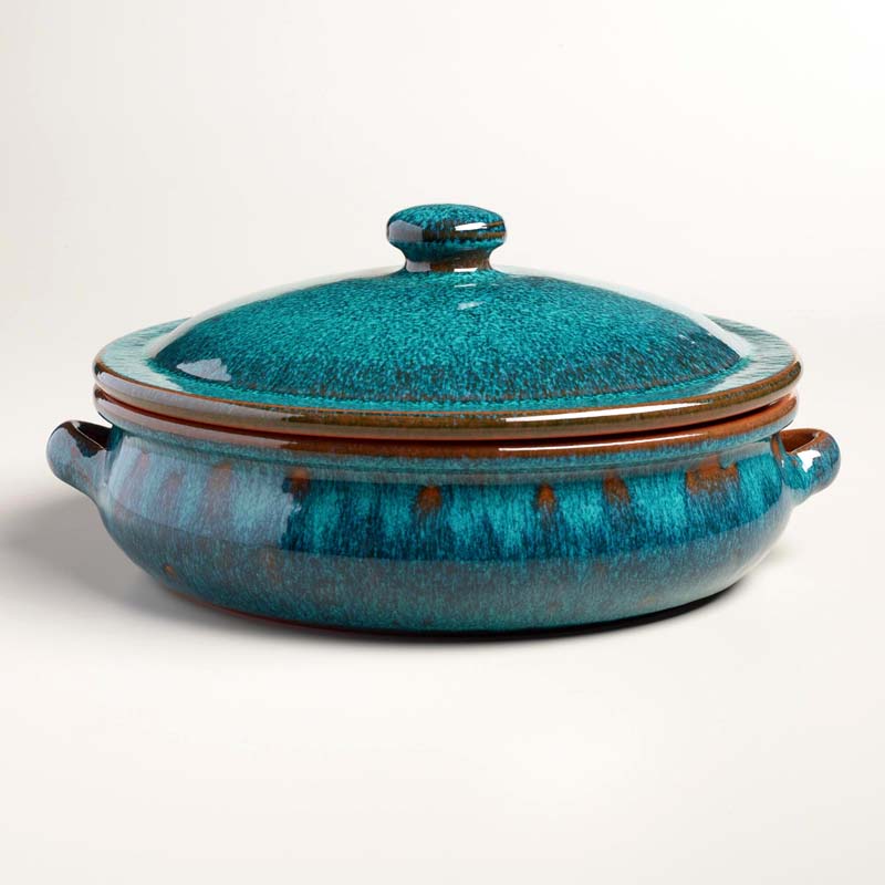 Peacock Reactive Glaze Belly-Shaped Baker with Lid