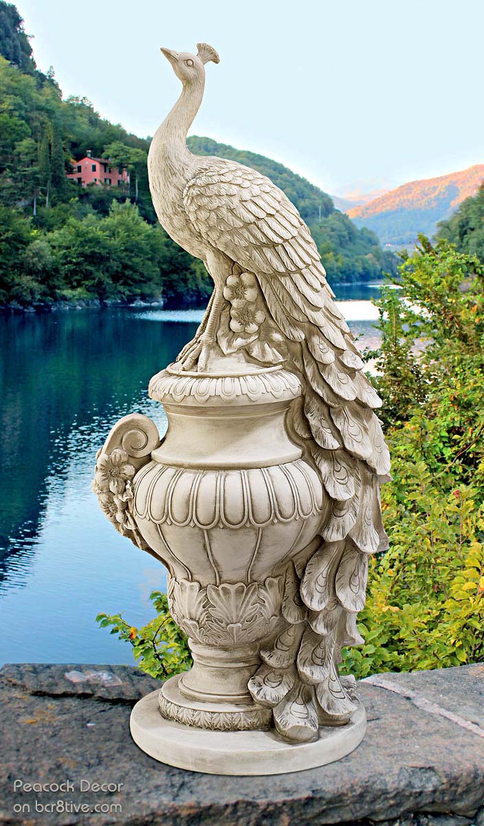 Staverden Castle Peacock on an Urn Garden Statue by Design Toscano