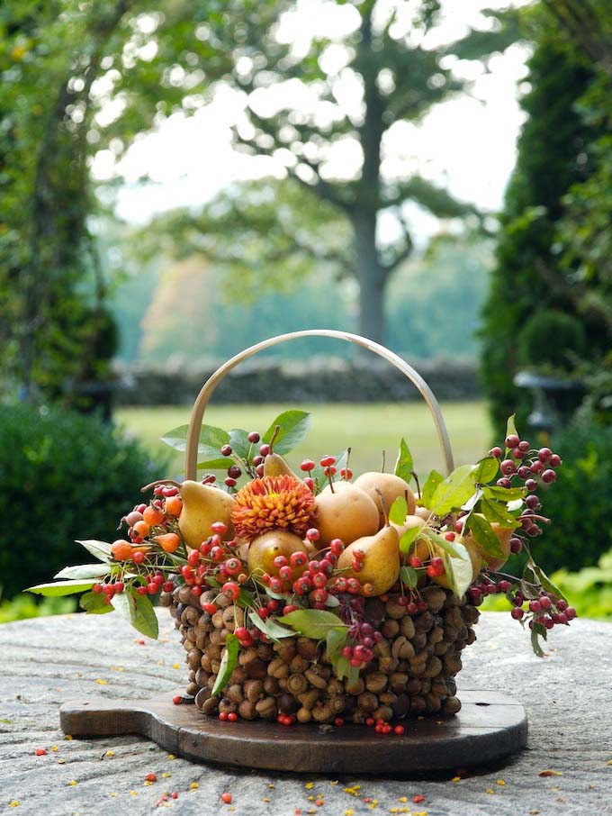 Fruits in Rustic Acorn Basket